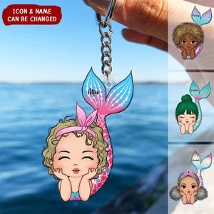 Lovely Mermaid Doll Personalized Acrylic Keychain, Gift For Daughter Granddaughter