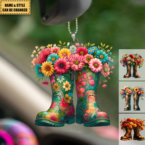 Floral Garden Boots - Personalized Acrylic Ornament