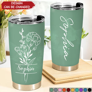 Personalized Tumbler Cup - Birth Flower Tumbler - Bridesmaid Gift,Drink Bottles,Party Favor,Girls Trip Gift