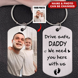 Custom Photo Daddy, Your Safety Is Priority - Family Personalized Keychain - Father's Day, Birthday Gift For First Dad