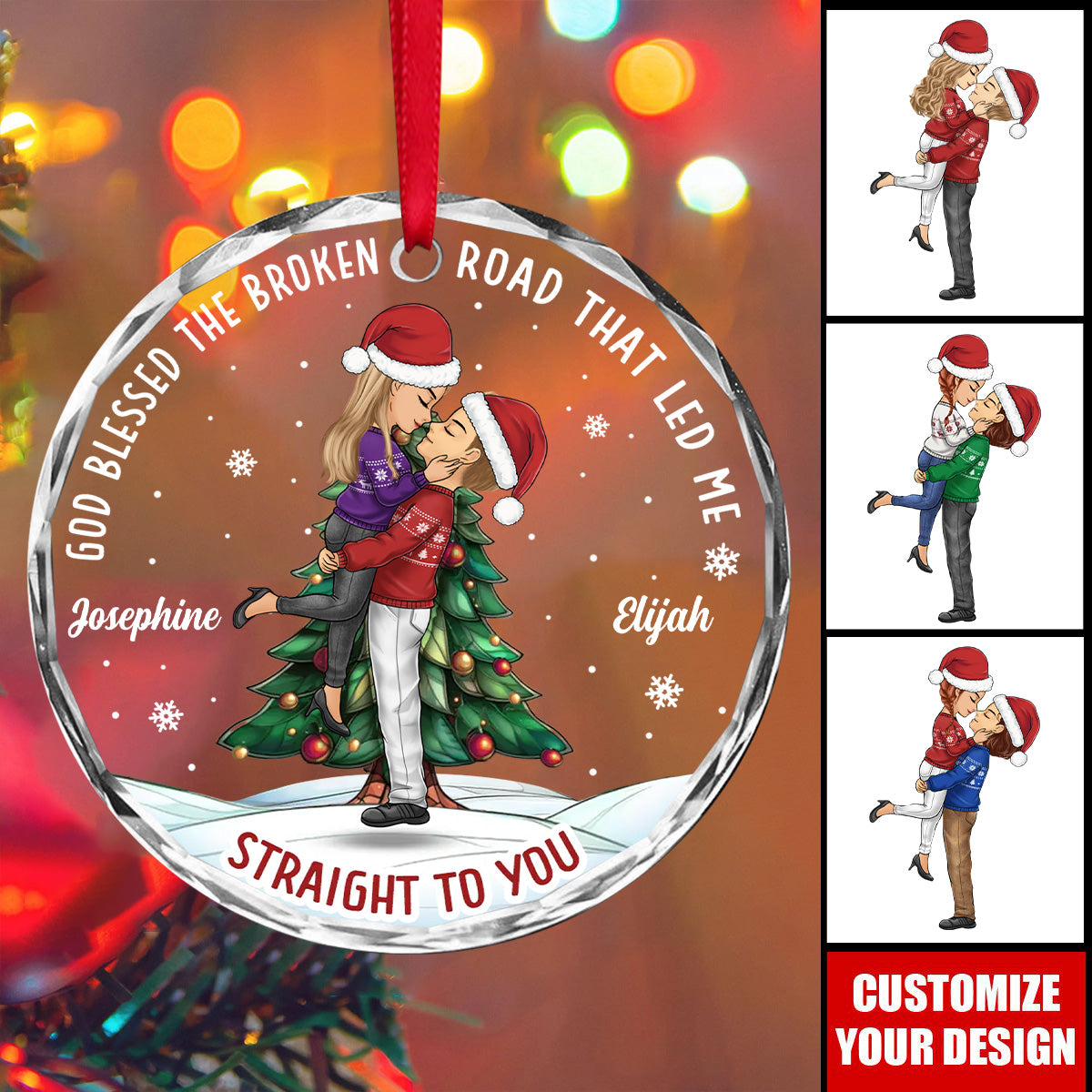 My Favorite Place In All The World Is Next To You - Couple Personalized Circle Glass Ornament