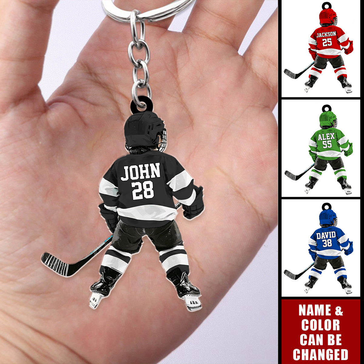 Personalized Kid Hockey Player Acrylic Keychain