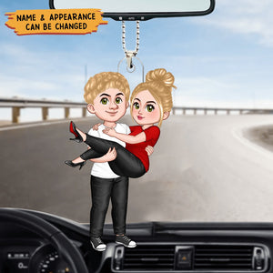 Man Carrying Woman Cartoon Couple - Personalized Car Ornament