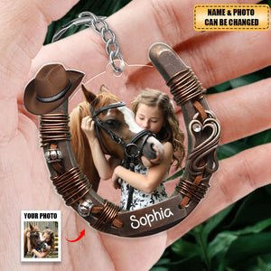 Personalized Custom Photo Gifts For Couple Love Horse Riding Acrylic Keychain