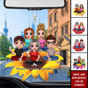 Mom Daughters Sons Sitting On Flower Personalized Car Ornament