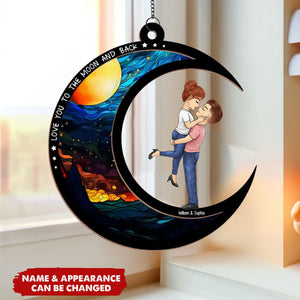 Love You To The Moon And Back - Couple Personalized Window Hanging Suncatcher