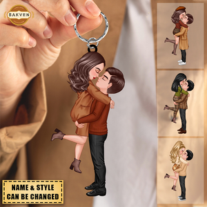 Fall Season Doll Couple Kissing Hugging Personalized Keychain