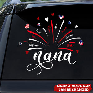 Firework America Flag Grandma And Kids - Personalized Decal Sticker