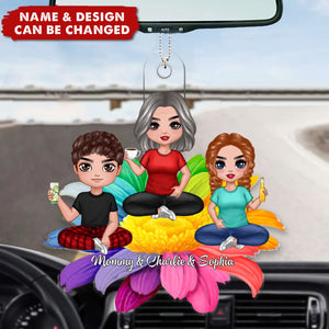 Mom Daughters Sons Sitting On Flower Personalized Car Ornament