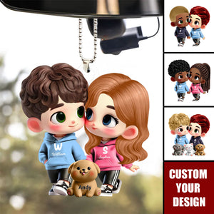 Cute Cartoon Couple Holding Hands with Dogs Cats Personalized Acrylic Ornament