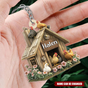 Personalized Chicken Coop Keychain - Gift For Chicken Lovers, Farmers