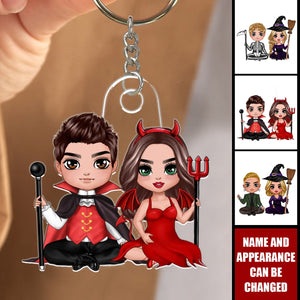 Happy Halloween Sitting Couple - Personalized Keychain