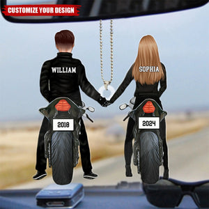 Personalized Car Ornament - Motorcycle Couple, Gift for Wife Husband