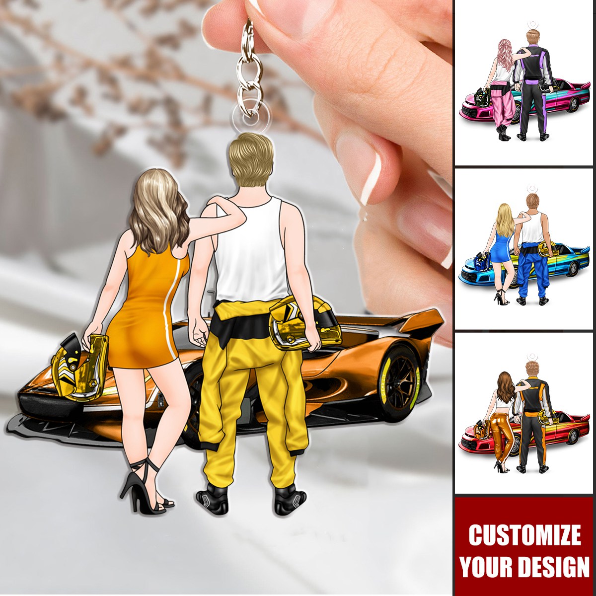 Personalized Keychain - Racing Couple And Friends, Gift For Racing Couples, Racing Fans