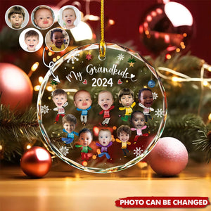 Custom Photo My Grandkids Grandparents Family - Personalized Circle Glass Ornament