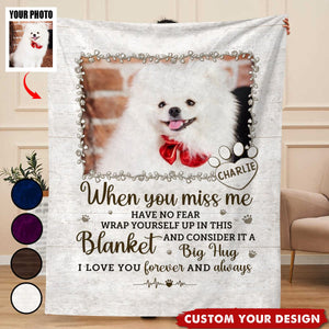 Custom Photo A Big Hug From Me - Memorial Personalized Blanket, Gift For Pet Owners, Pet Lovers