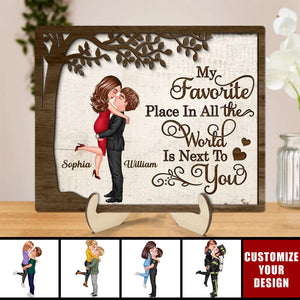 My Favorite Place In All The World Hugging Couple - Personalized 2-Layered Wooden Plaque