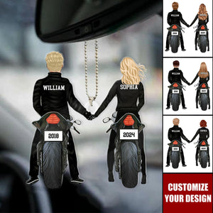 Personalized Car Ornament - Motorcycle Couple, Gift for Wife Husband