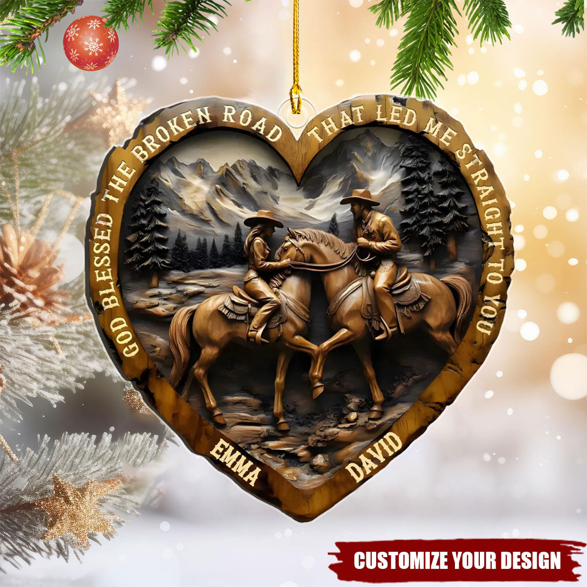 Personalized Heart-Shaped Couple Horse Arcylic Ornament - Gift For Horse Lovers