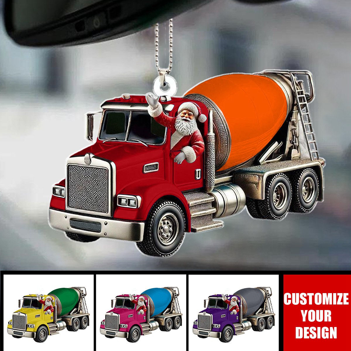 Personalized Cement Mixer Santa Shaped Car Ornament, Cement Mixer Lover Gift