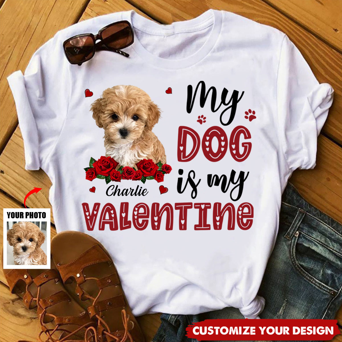 Custom Photo My Pets Are My Valentine - Dog & Cat Personalized T-shirt