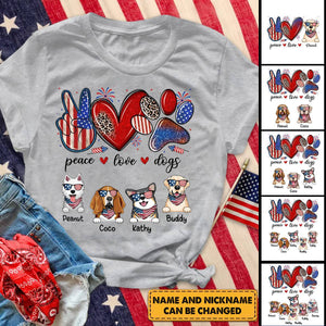 Peace Love Dogs USA Flag Pattern, 4th Of July Personalized Shirt, Gift For Dog Mom, Dog Dad, Dog Lovers