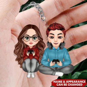 Gamer Couples Stay Together - Personalized Couples Keychain - Valentine's Day Gift