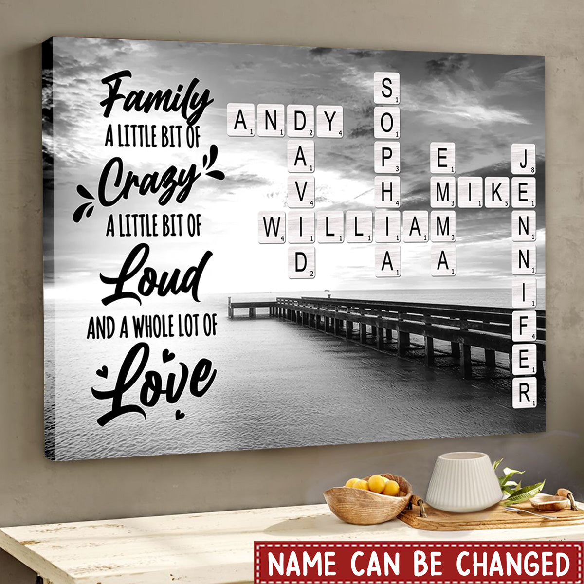 Personalized Family A Little Bit Of Crazy Loud Lot Of Love Multi-Names Crossword Poster