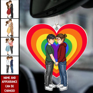 Hugging and kissing couples Love Pride Month - Personalized Car Ornament