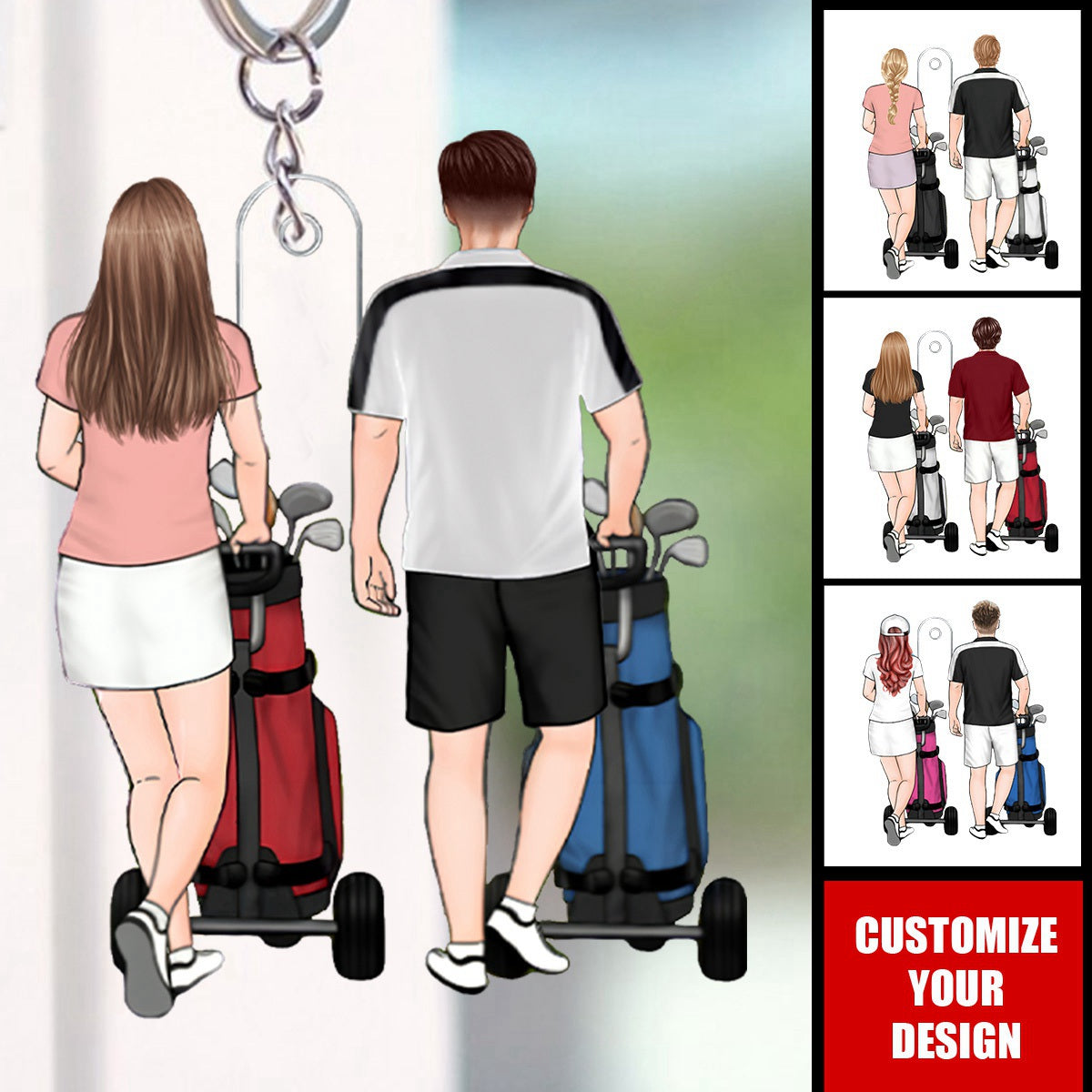 Golf Partners for Life - Personalized Couples Keychain - Gift for Golfer