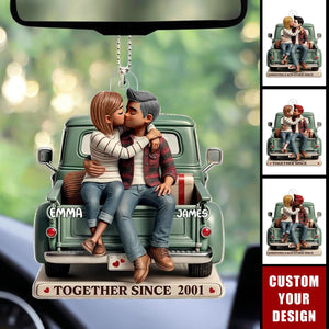 Couple On Truck Personalized Acrylic Car Ornament, Heartfelt Gift For Couple