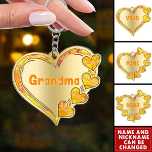 Golden Grandma- Mom Loves Sweet Heart Kids Personalized Acrylic Keychain