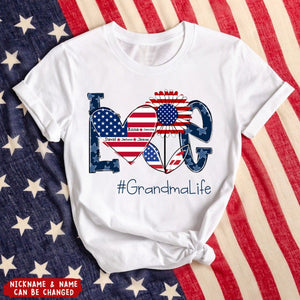 Love Grandma Life With Grandkids Heart Flag Sunflower Personalized T-shirt