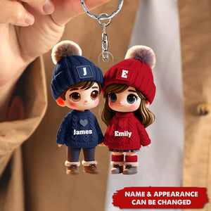 Personalized Gift For Couple Cute Cartoon Couple Walking Acrylic Keychain