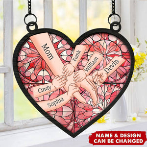 Kids Holding Mom Hand - Personalized Window Hanging Suncatcher Ornament Gift For Mother's Day