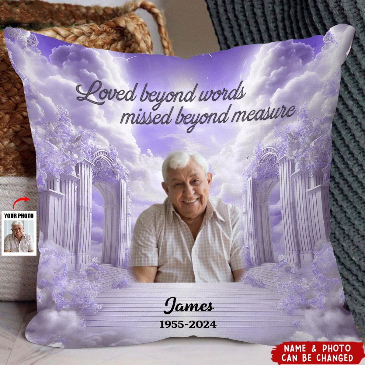 Memorial Upload Photo Heaven Gate Sky, In Loving Memory Personalized Pillow