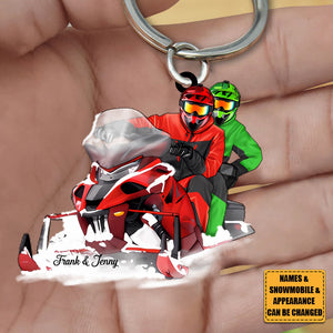 Couple Sled Skiing - Personalized Keychain, Couple Snowmobiling, Gifts for Snowmobilers