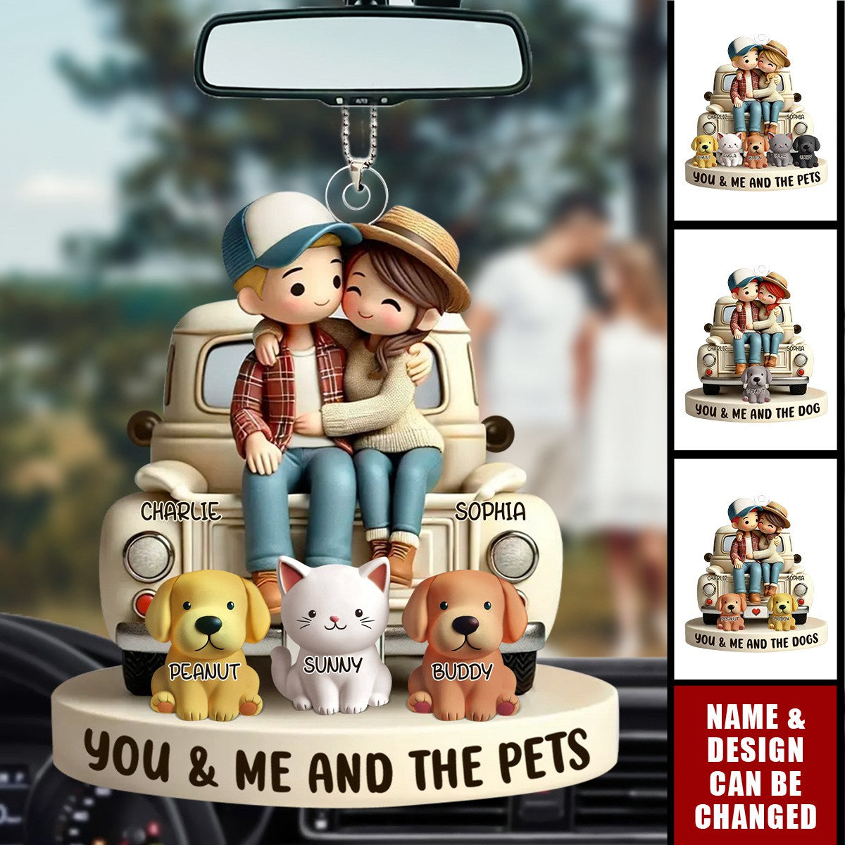 Couple On Truck You Me And The Dog Cats - Personalized Acrylic Car Ornament