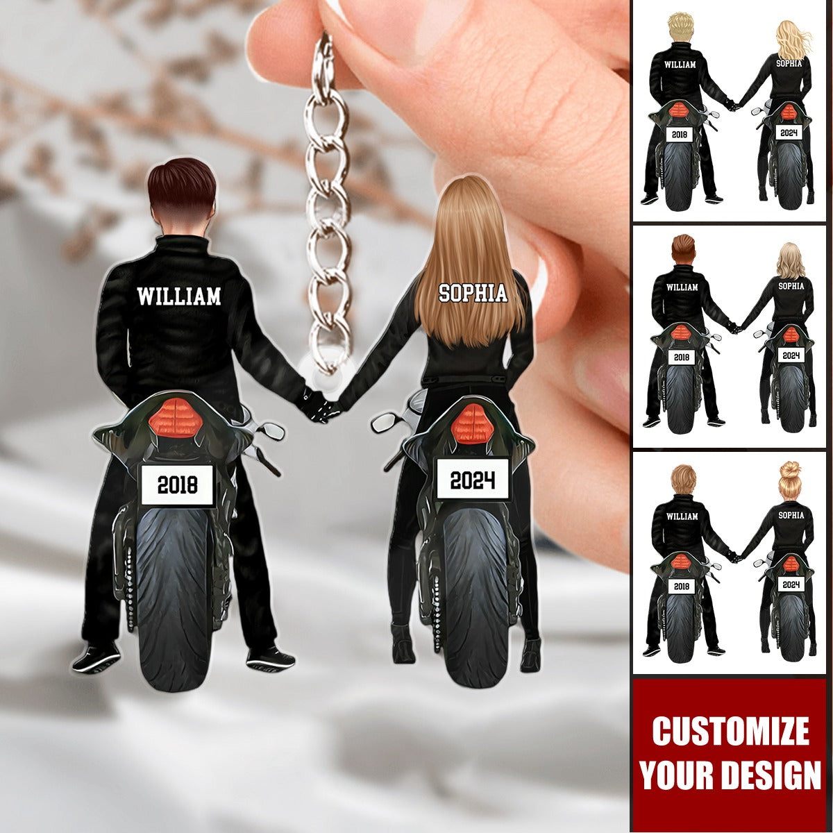 Personalized Keychain - Motorcycle Couple, Gift for Wife Husband