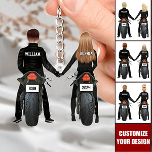 Personalized Keychain - Motorcycle Couple, Gift for Wife Husband