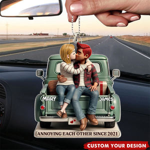 Couple On Truck Personalized Acrylic Car Ornament, Heartfelt Gift For Couple