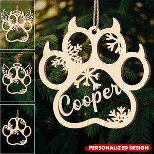 Personalized Name - Cat Paw, Dog Paw Custom Name - Wooden Ornament