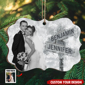 Custom Photo Our Love Story Is My Favorite Memory - Personalized Wooden Ornament, Christmas Gift For Husband Wife, Anniversary