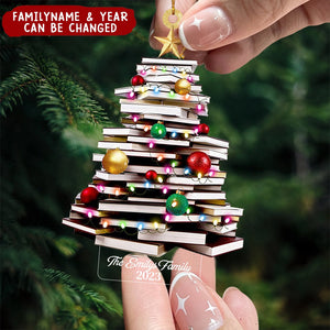 Family Name Christmas Book Tree Personalized Ornament