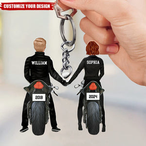 Personalized Keychain - Motorcycle Couple, Gift for Wife Husband