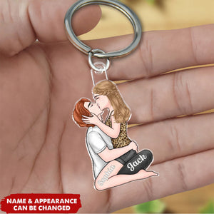 Kiss Couple Personalized Custom Keychain - Christmas Gift For Husband Wife, Anniversary