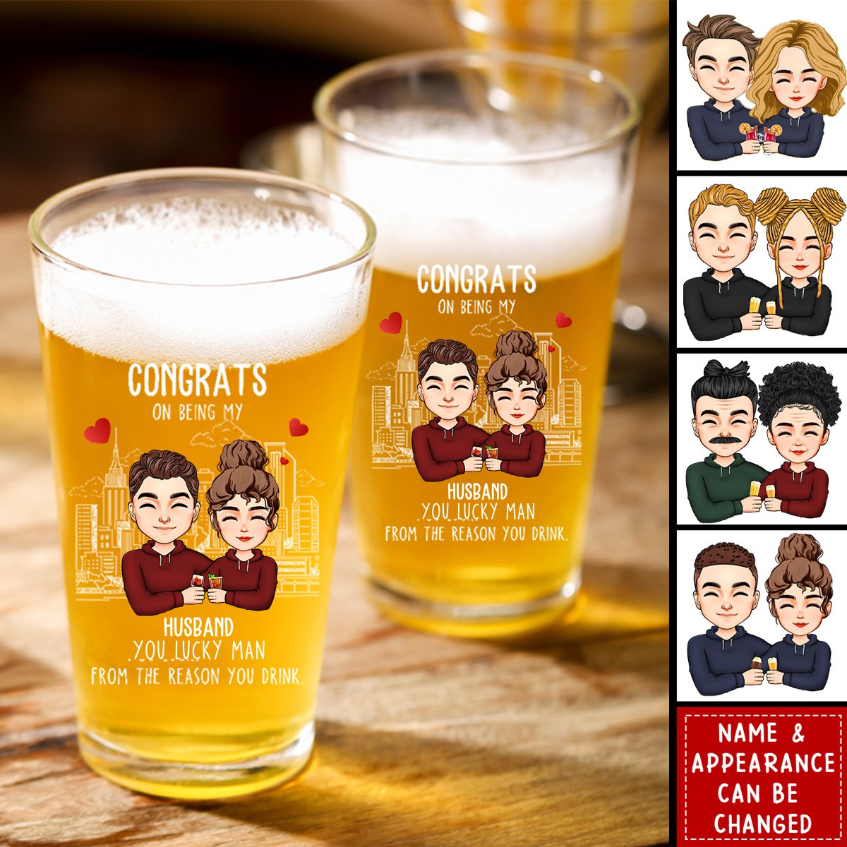 Congrats On Being My Husband You Lucky Bastard - Personalized Beer Glass