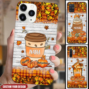 Grandma Mom Pumpkin Spice Latte Fall Season Cross Leaves - Pattern Personalized Phone Case