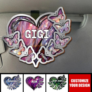 Sparkling Grandma - Mom Heart Butterfly Kids, Multi Colors Personalized Car Visor Clip