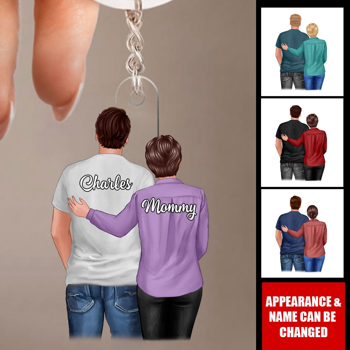 Mom Dad And Son Hugging Personalized Acrylic Keychain